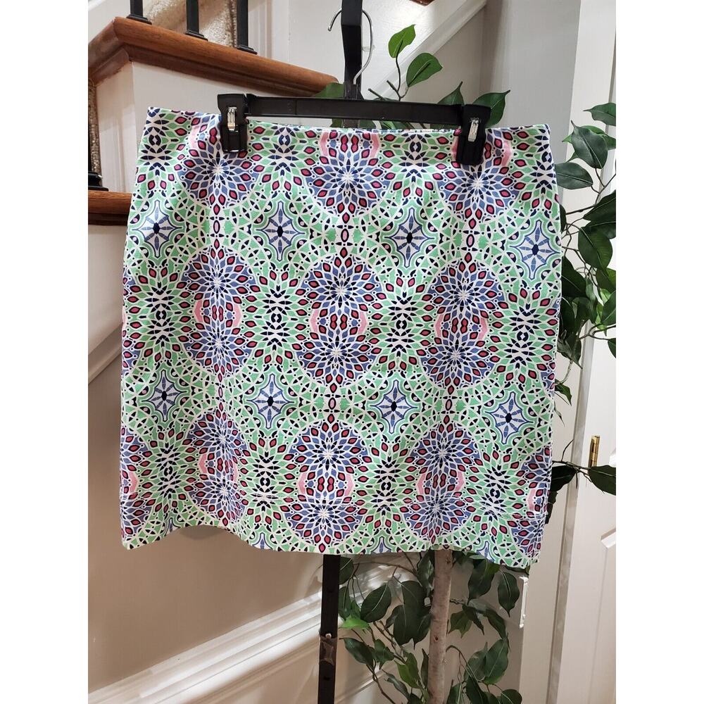 Talbots Womens Multicolor Kaleidoscope Print Cotton Side Zip Mini Skirt Size 14P